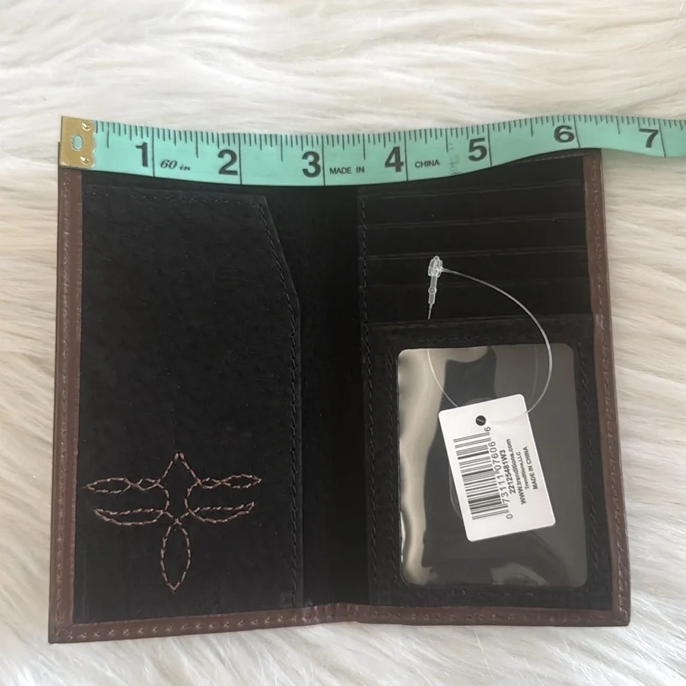 Justin Genuine Leather Junior Rodeo Wallet Brown With Boot Stitch Detail RFID